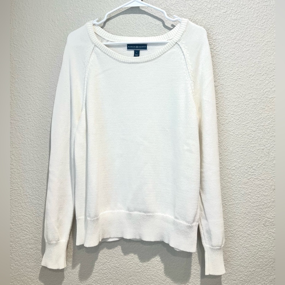 Karen Scott White Knit Sweater, L